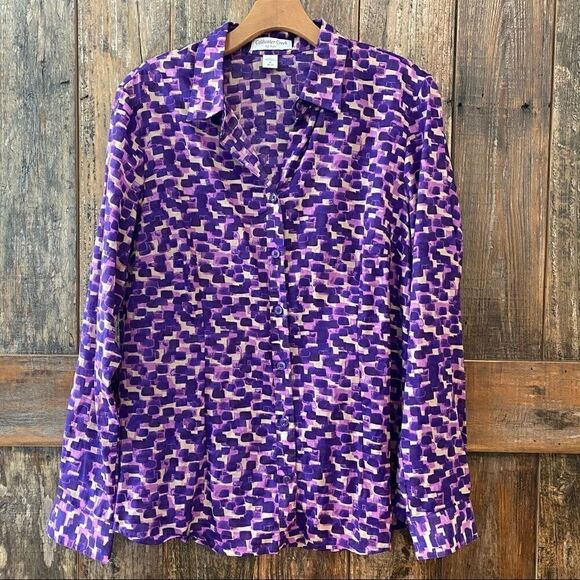 Coldwater Creek M 10* Purple 100% Cotton Button-Up Workwear Casual No Iron Shirt - Picture 2 of 9